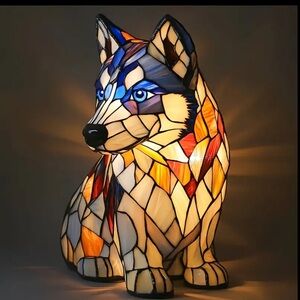 Stained Glass Wolf Lamp - Multicolor NWT